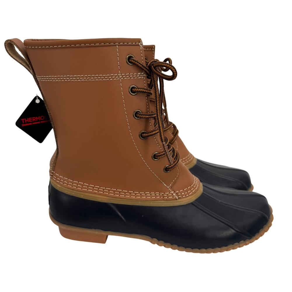 Lands' End duck boots women's 6.5 rubber leather lace up waterproof winter lined